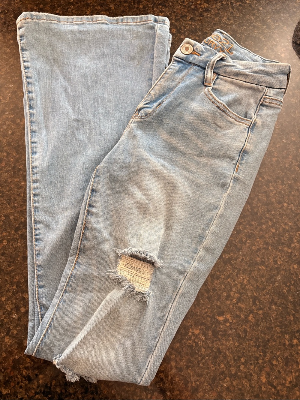 Rue21 Light Blue Flare Jeans with Distress